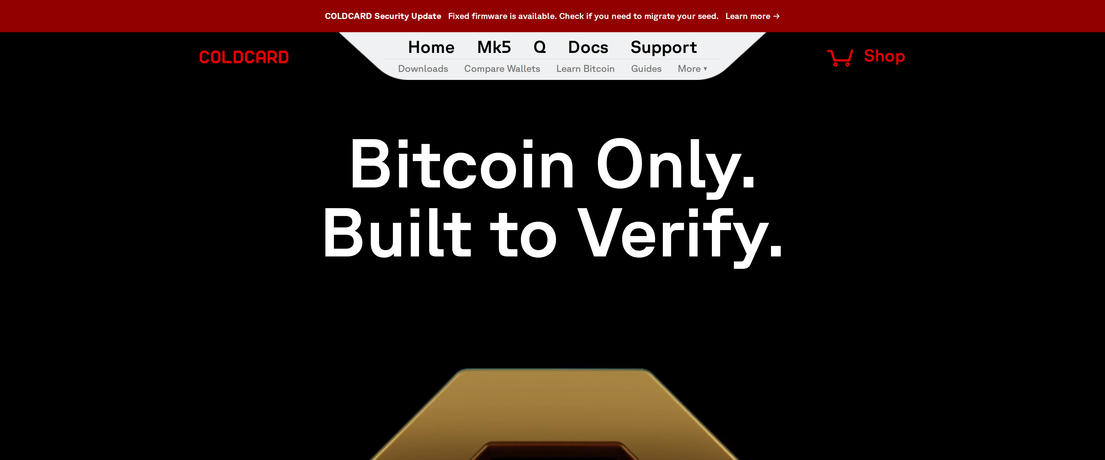 COLDCARD Q product page with the headline Bitcoin Only. Built to Verify.