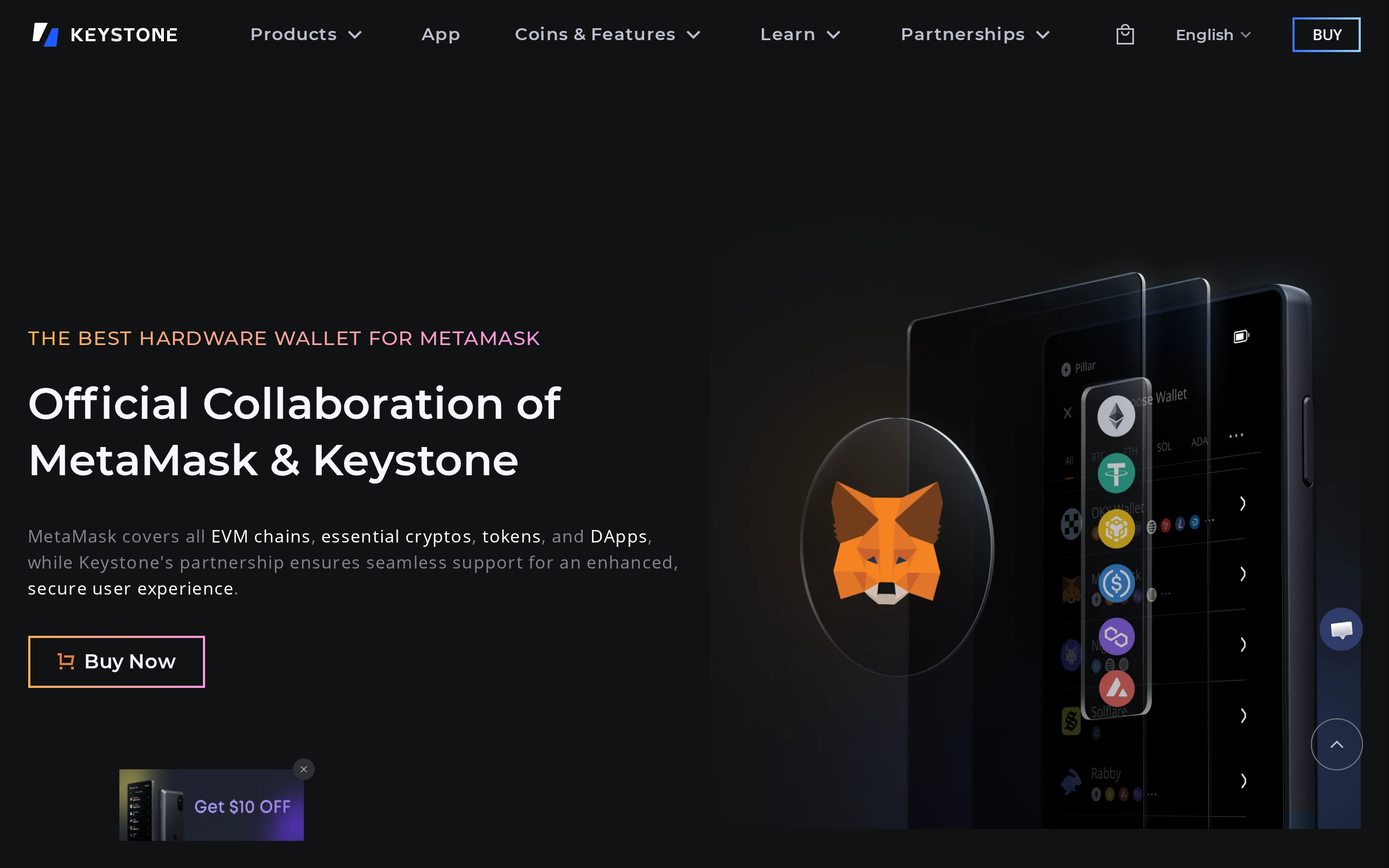 Keystone MetaMask collaboration page describing the official partnership
