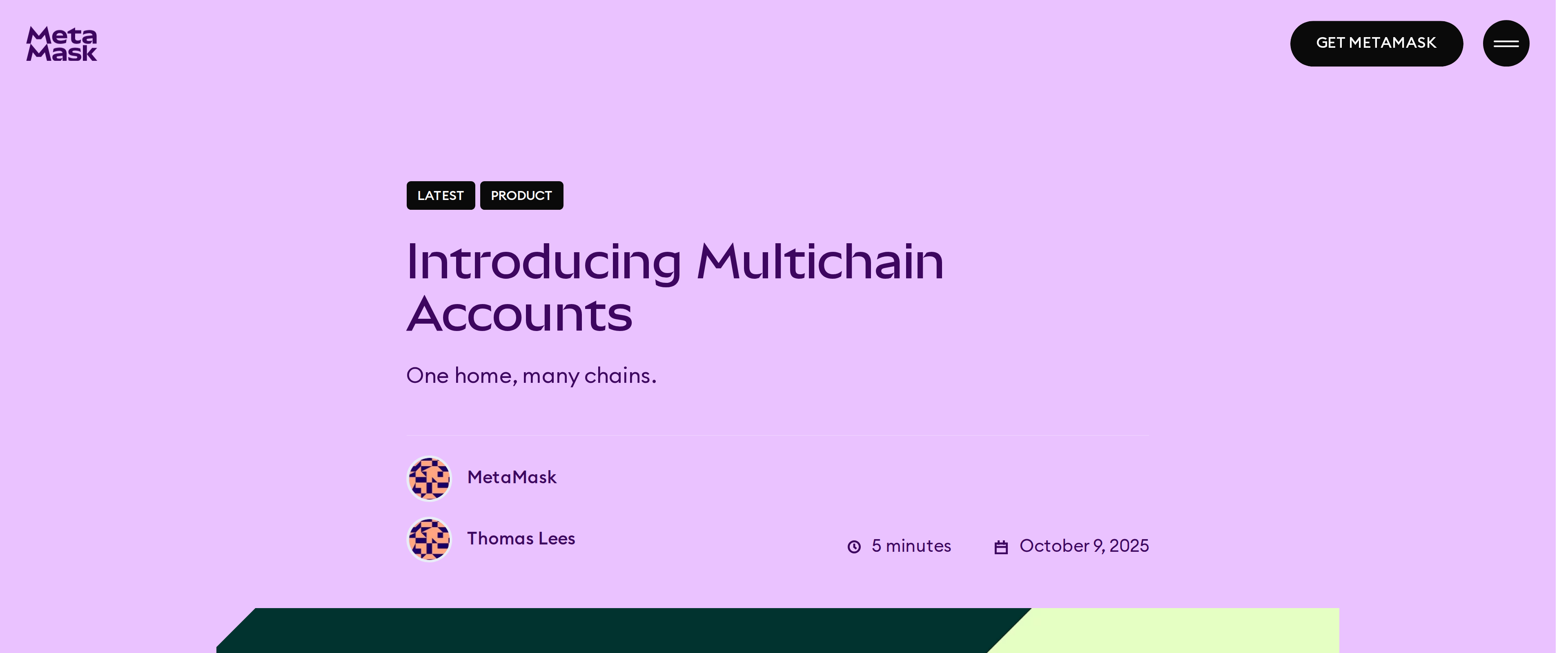 Introducing Multichain Accounts announcement page with a product screenshot of the new account structure